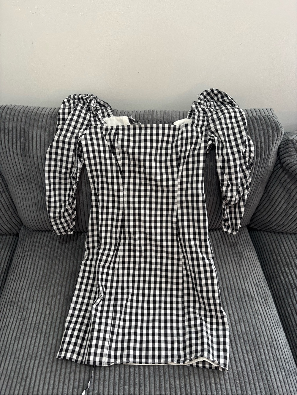 Lovers + Friends Black & White Gingham Puff-Sleeve Mini Dress